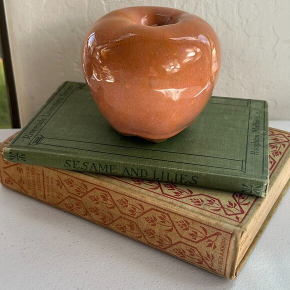 Studio Art Pottery Red Apple Paperweight Glossy Finish Pottery Art Handmade - Picture 2 of 14